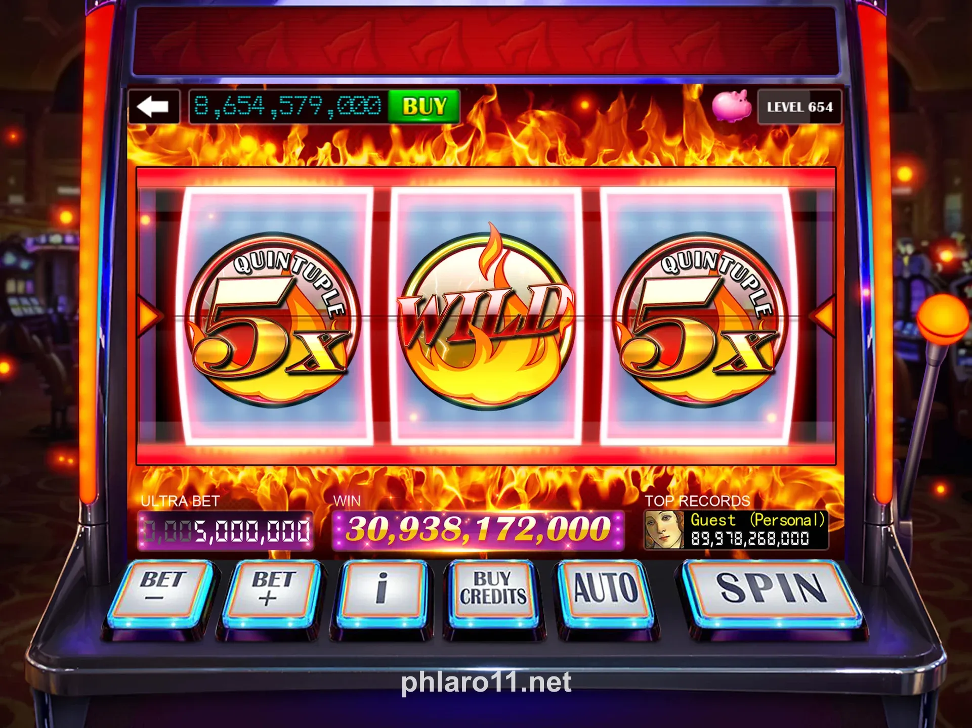 Phlaro app slot game interface with winning combinations